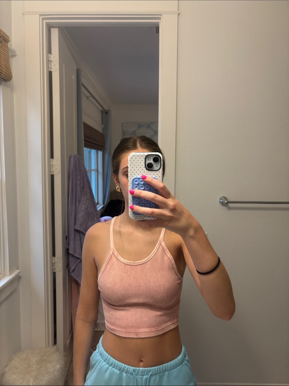 Free People Pink Ribbed Cropped Tank Top